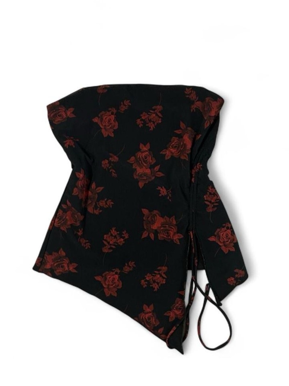 Garage Black Strapless Top with Red Rose Accents
